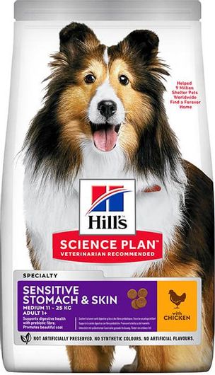 Hill's Science Plan Sensitive Stomach & Skin Medium 14kg Ξηρά Τροφή για Ενήλικους Σκύλους Μεσαίων Φυλών με Κοτόπουλο