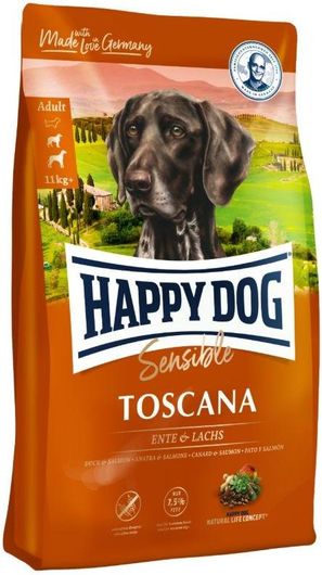 Happy Dog Toscana 12.5kg Ξηρά Τροφή χωρίς Γλουτένη για Ενήλικους Στειρωμένους Σκύλους Μεσαίων & Μεγαλόσωμων Φυλών με Πάπια και Σολομό