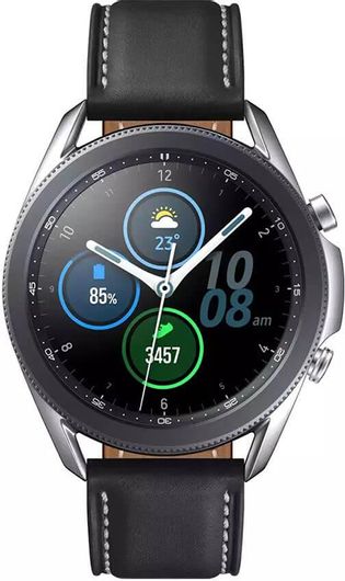 Smartwatch Samsung Galaxy Watch3 45mm Stainless Steel Mystic Silver & Leather Strap Μαύρο