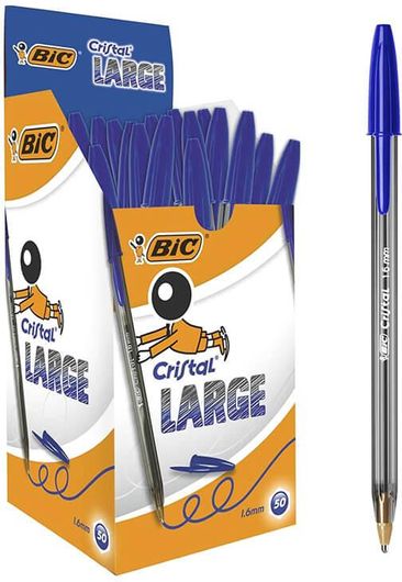 Bic Cristal Στυλό Ballpoint 1.6mm Διάφανο με Μπλε Μελάνι 50τμχ