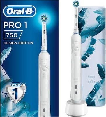 Ηλεκτρική Οδοντόβουρτσα Oral-B Pro 1 750 Design Edition Λευκό με Θήκη Ταξιδίου