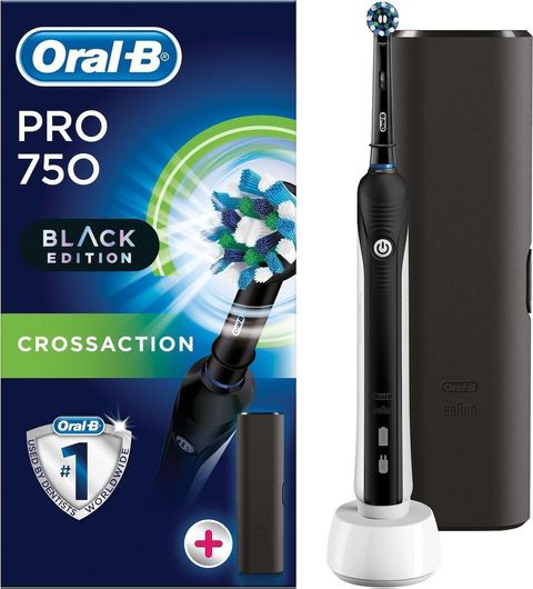Ηλεκτρική Οδοντόβουρτσα Oral-B Pro 750 CrossAction Black Edition με Χρονομετρητή και Θήκη Ταξιδίου