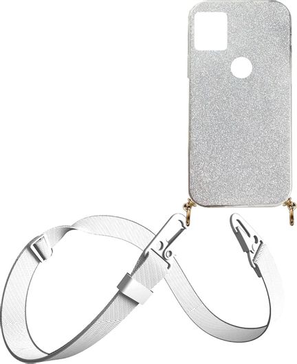 Θήκη Κινητού Caselab Back Cover Σιλικόνης για Realme C21 Y/C25 Y Glitter 3 in 1 Silver με Λουράκι Ιμάντα Crossbody White