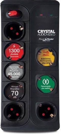 Πολύπριζο Ασφαλείας 8 Θέσεων Crystal Audio 1300J 70Db Black Cp8-1300-70