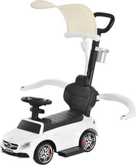 Homcom - Mercedes-Benz Push Car Με Σκίαστρο Και Λαβή, White Safety Bar 370-114Wt