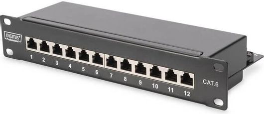 Patch Panel Digitus Cat 6 Class E Shielded 12 Θύρες 1U Rack Mount Μαύρο ...