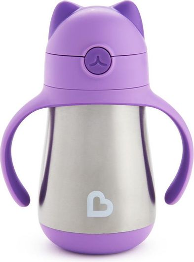 Παιδικό Ποτηράκι Munchkin με Λαβές και Καλαμάκι Cool Cat 237ml για 18+ Μηνών Μοβ
