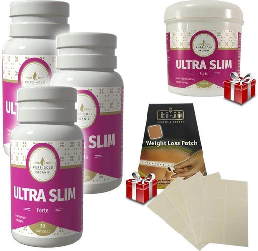 Ultra Slim Forte  για Αδυνάτισμα 3 Μπουκαλάκια & Κρέμα Αδυνατίσματος Ταχείας Δράσης & Διαδερμικά Επιθέματα για Απώλεια Βάρους