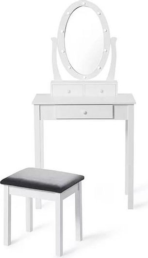 Ξύλινο Μπουντουάρ με Καθρέπτη LED Φώτα & Σκαμπό 145x40x70cm SPM 30080237