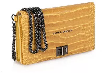 Γυναικεία Τσάντα Ώμου Κροκό με Αλυσίδα Χρώματος Κίτρινο Laura Ashley Duthie 651Las1758