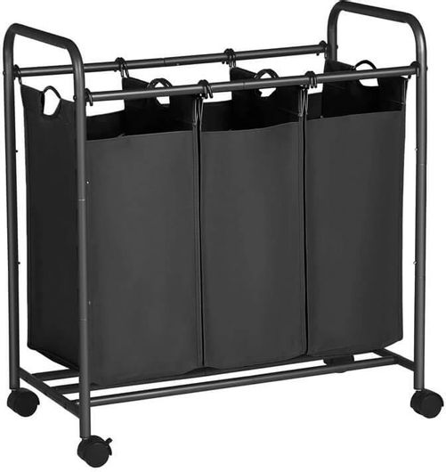 Τροχήλατο Καλάθι Απλύτων με 3 Χώρους Μαύρο Songmics Lsf003B