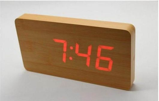 Ξύλινο Επιτραπέζιο Ρολόι Ξυπνητήρι με Αισθητήρα Ήχου & Δόνησης με Ημερολόγιο & Θερμόμετρο Table Clock 