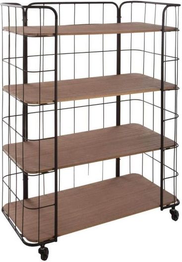 Τροχήλατη Μεταλλική Ραφιέρα με 4 Ξύλινα Ράφια Jordi 70x31x97.5cm