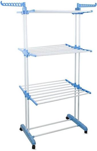 Απλώστρα Ρούχων Ραφιέρα Πύργος 3 Επιπέδων με 6 Αναδιπλούμενα Ράφια σε Μπλε Χρώμα 78x62x170cm Clothes Dryer -