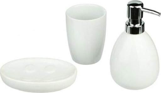 Σετ Κεραμικά Αξεσουάρ Μπάνιου 3τμχ σε Λευκό Χρώμα Bathroom Accessories Set -