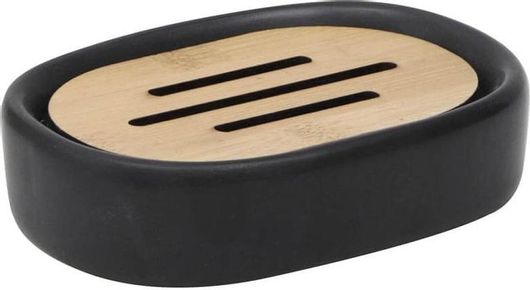 Θήκη Σαπουνιού Μπάνιου σε Μαύρο Χρώμα με Λεπτομέρειες Bamboo Soap Dish Bath -