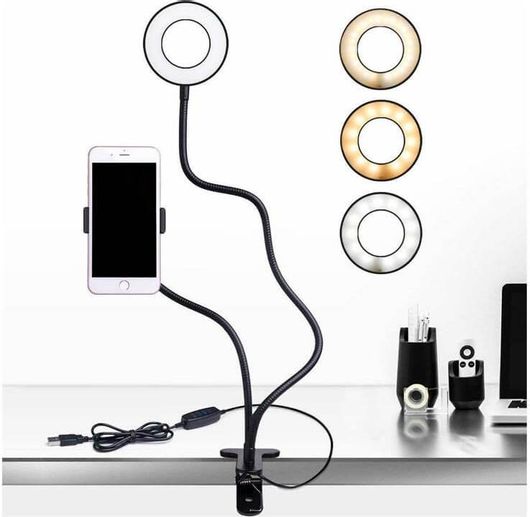 LED Φωτιστικό Ring Light Γραφείου Δαχτυλίδι με Κλιπ & Βάση Κινητού Τηλεφώνου με USB