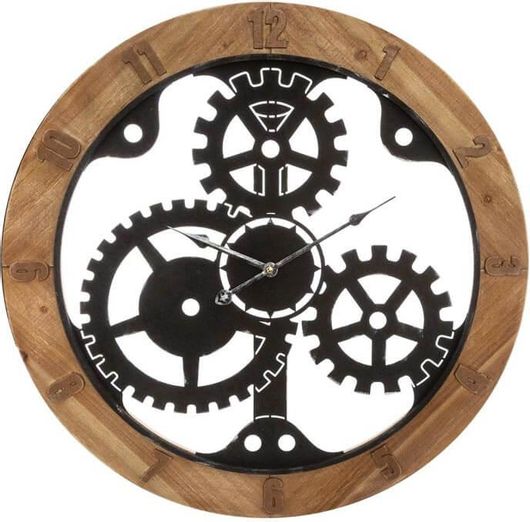 Ρολόι Τοίχου xl με Μεταλλικό & Ξύλινο Σκελετό σε Vintage Σχέδιο με Γρανάζια & Διάμετρο 58cm -