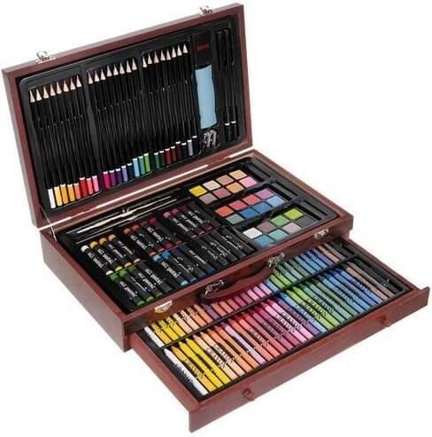 Σετ Ζωγραφικής 142 Τεμαχίων με Ξύλινο Βαλιτσάκι Μεταφοράς σε Φυσικό Χρώμα Painting Set
