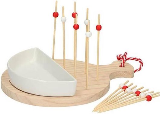  Σετ 17τμχ Ξύλινη Βάση 4.5x18x23.5cm για Σερβίρισμα Ορεκτικών Σνακ Snack Tapas με Μπολ για Σάλτσα 02279