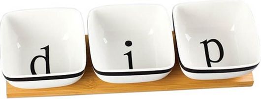 Σετ Μπολάκια Σερβιρίσματος από Πορσελάνη 3τμχ για Dip Ξηρούς Καρπούς σε Ξύλινη Βάση Luigi Ferrero Fr-3Sq - Luigi Ferrero