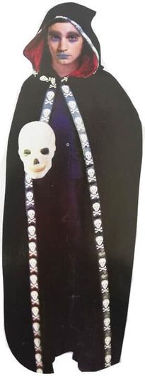 Αποκριατικό Αξεσουάρ Κάπα Παιδική Τρομακτική Κάπα Βρικόλακα με Κουκούλα & Νεκροκεφαλές - Cb 