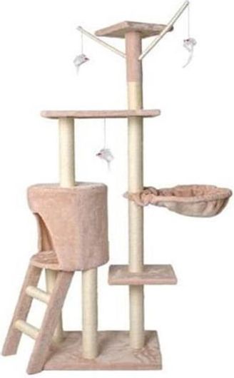 Δέντρο Γάτας Ονυχοδρόμιο Γατόδεντρο 5 Επιπέδων με Σκάλα & Κρυψώνα Διαστάσεις 49x35x139 cm σε Ροζ Χρώμα - Malatec 