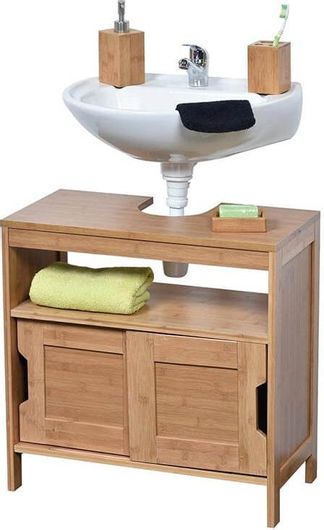 Έπιπλο Μπάνιου Ντουλάπι Αποθήκευσης με Ράφι για τον Νιπτήρα σε Καφέ Χρώμα Τύπου Bamboo Διαστάσεις 60x30x70cm Mahe - Cb