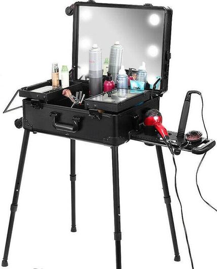 Επαγγελματική Βαλίτσα Μακιγιάζ Φορητό Κομμωτήριο Stand Με Καθρέφτη, Led Φωτισμό, Ήχο Και Ροδάκια, 65X132X59Xcm, Bluetooth Beauty Case - Beautylush 