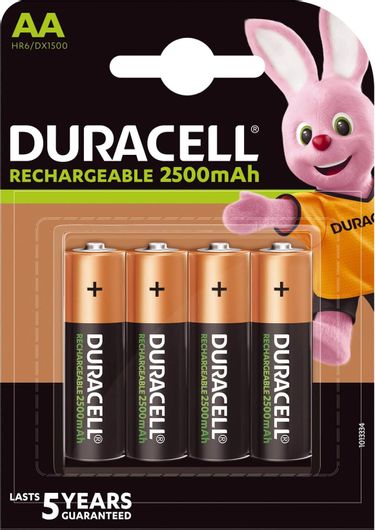 Duracell Επαναφορτιζόμενες Μπαταρίες Aa Ni-Mh 2500 Mah, Συσκευασία 4 Τεμαχίων, Drba2400 - Duracell