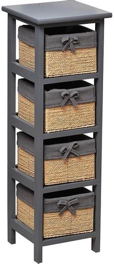 Ξύλινη Συρταριέρα με 4 Ψάθινα Καλάθια με Λινό Ύφασμα Γκρι Χρώμα Διαστάσεις 25x25x77cm - Aria Trade