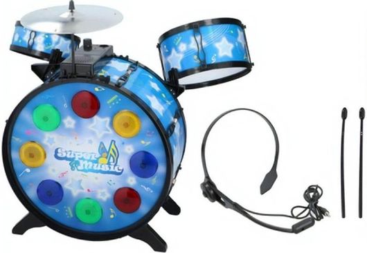 Eddy Toys Σετ Παιδικά Ηλεκτρικά Drums Με Μπαγκέτες Και Μικρόφωνο Σε Μπλε Χρώμα Με Διάμετρο 53 cm - Eddy Toys