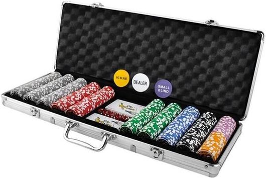 Σετ Βαλίτσα Πόκερ Αλουμινίου Με 500 Μάρκες 2 Τράπουλες Και Ζάρια 26.5X7X22 Cm Poker Set -