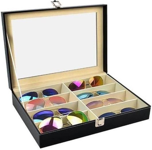 Θήκη Γυαλιών Ηλίου & Οράσεως με 8 Θέσεις Από Δερματίνη σε Μαύρο Χρώμα 34X24.5X7.5cm