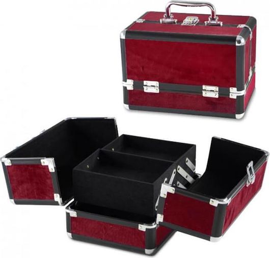 Επαγγελματικό Βαλιτσάκι Μακιγιάζ Καλλυντικών με Βελούδινη Επένδυση σε Μπορντώ Χρώμα Διαστάσεις 25X17X17Cm