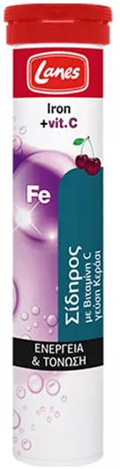 Lanes Iron & Vitamin C 20 Αναβράζοντα Δισκία Κεράσι