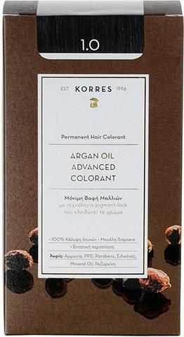 Korres Argan Oil Advanced Colorant Βαφή Μαλλιών Χωρίς Αμμωνία 1.0 Μαύρο Φυσικό 50ml