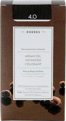 Μόνιμη Βαφή Μαλλιών Korres Argan Oil Advanced Colorant 4.0 Καστανό Φυσικό