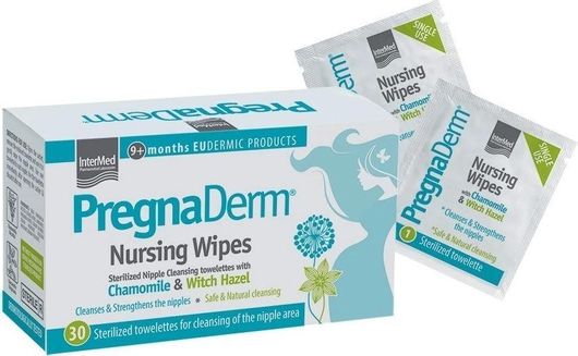 Μαντηλάκια Καθαρισμού Στήθους Intermed PregnaDerm Αποστειρωμένα με Χαμομήλι 30τμχ