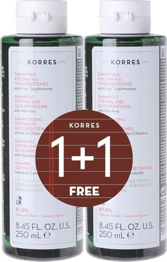 Σαμπουάν Korres Κυστίνη & Γλυκοπρωτεΐνες κατά της Τριχόπτωσης για Εύθραυστα Μαλλιά 2x250ml
