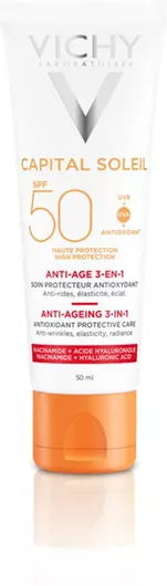 Αντηλιακό Προσώπου Vichy Capital Soleil Anti-Age 3 in 1 Αδιάβροχη Κρέμα SPF50 50ml