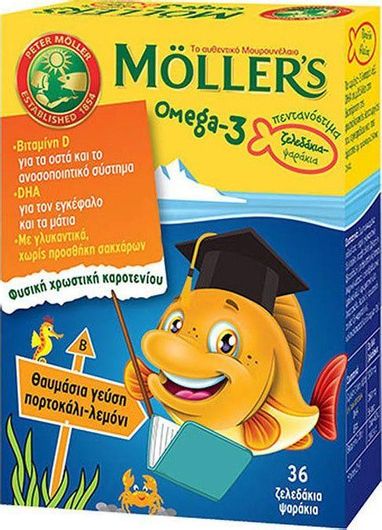 Moller's Omega 3 Ιχθυέλαιο Κατάλληλο για Παιδιά 36 Ζελεδάκια Πορτοκάλι Λεμόνι