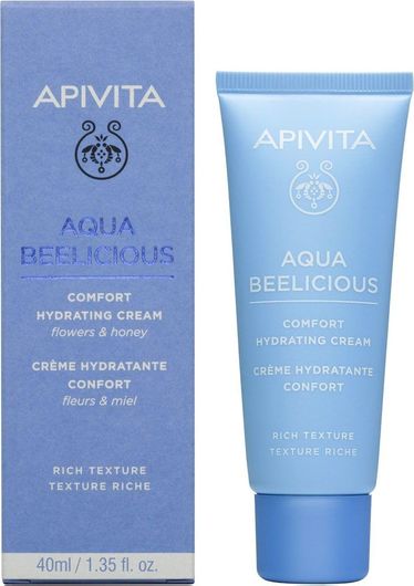 Gel Προσώπου Apivita Aqua Beelicious Rich 24ωρο Ενυδατικό για Ξηρές Επιδερμίδες με Υαλουρονικό Οξύ & Aloe Vera 40ml