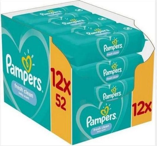Μωρομάντηλα Pampers Fresh Clean χωρίς Οινόπνευμα 12x52τμχ