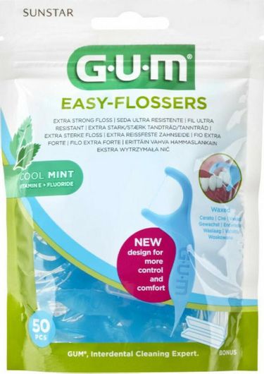 Οδοντικό Νήμα GUM Easy-Flossers 890 Κερωμένο με Γεύση Μέντα & Λαβή 50τμχ