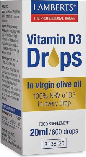 Lamberts Vitamin D3 Drops Βιταμίνη για Ενίσχυση του Ανοσοποιητικού & την Υγεία των Οστών 200iu 20ml