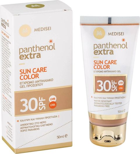 Αντηλιακό Gel Προσώπου Medisei Panthenol Extra Sun Care Color Αδιάβροχο SPF30 με Χρώμα 50ml