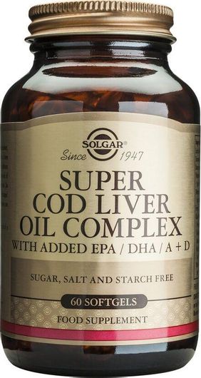 Solgar Super Cod Liver Oil Complex with Added EPA/DHA, A & D Μουρουνέλαιο 60 Μαλακές Κάψουλες