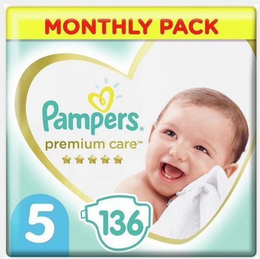 Pampers Πάνες με Αυτοκόλλητο Premium Care Monthly Pack No. 5 για 11-16kg 136τμχ