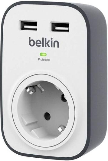 Πρίζα Ρεύματος Belkin Μονή Εξωτερική Ασφαλείας με 2 Θύρες USB Λευκό